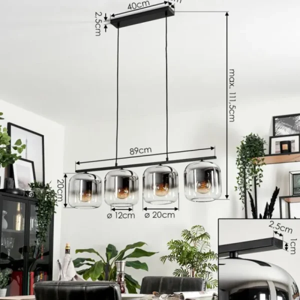 hofstein Suspension - Verre Lauden Chrome, Clair, Fumé, 4 lumières* Lampes Modernes