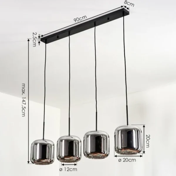 hofstein Suspension - Verre Lauden Chrome, Fumé, 4 lumières* Lampes Modernes
