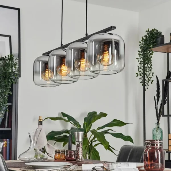 hofstein Suspension - Verre Lauden Chrome, Clair, Fumé, 4 lumières* Lampes Modernes
