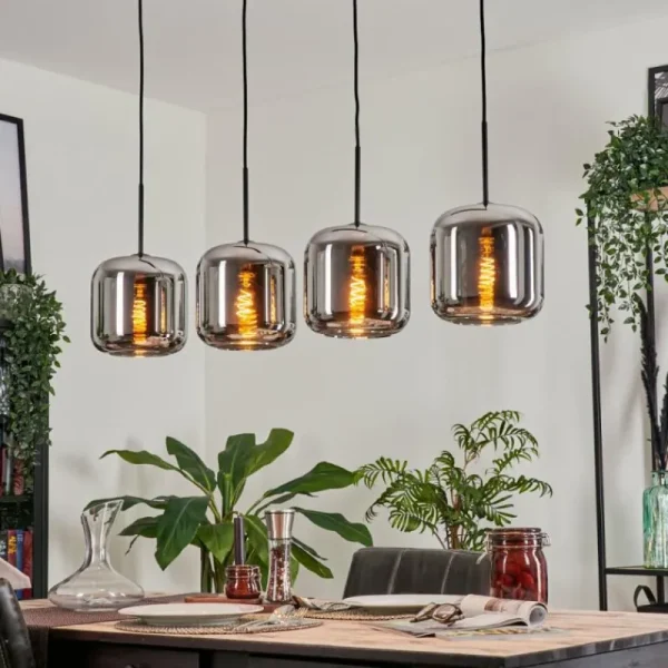 hofstein Suspension - Verre Lauden Chrome, Fumé, 4 lumières* Lampes Modernes