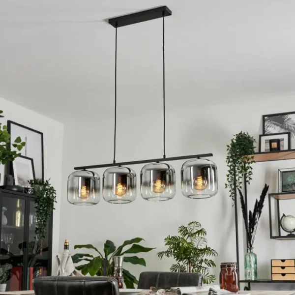 hofstein Suspension - Verre Lauden Chrome, Clair, Fumé, 4 lumières* Lampes Modernes