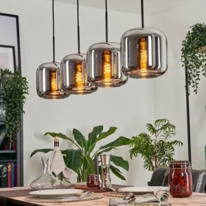 hofstein Suspension - Verre Lauden Chrome, Fumé, 4 lumières* Lampes Modernes