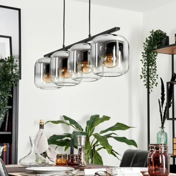 hofstein Suspension - Verre Lauden Chrome, Clair, Fumé, 4 lumières* Lampes Modernes