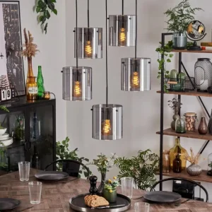 hofstein Suspension - Verre Parane Fumé, 5 lumières* Lampes Modernes
