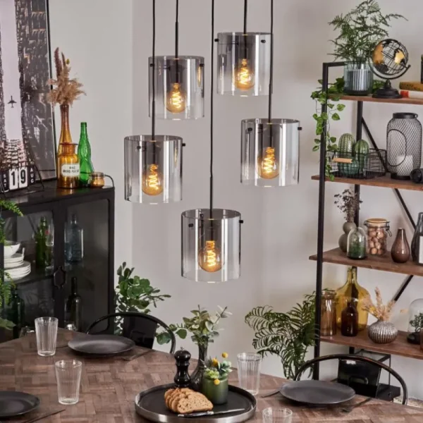 hofstein Suspension - Verre Parane Clair, Fumé, 5 lumières* Lampes Modernes