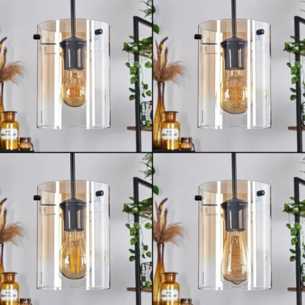hofstein Suspension - Verre Parane Ambre, Clair, 5 lumières* Lampes En Verre
