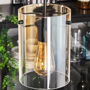 hofstein Suspension - Verre Parane Ambre, Clair, 5 lumières* Lampes En Verre