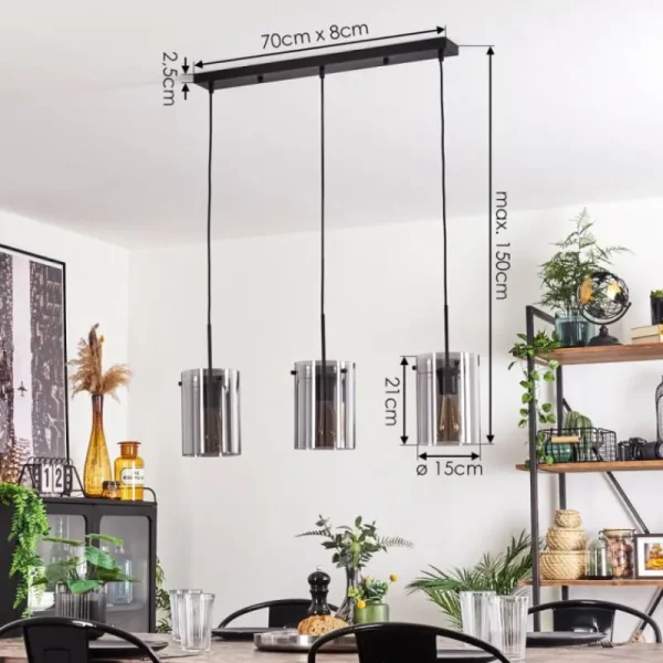 hofstein Suspension - Verre Parane Fumé, 3 lumières* Lampes Modernes
