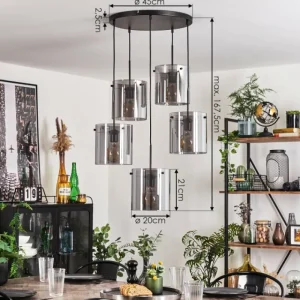hofstein Suspension - Verre Parane Fumé, 5 lumières* Lampes Modernes