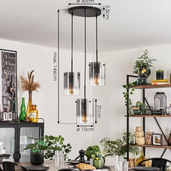hofstein Suspension - Verre Parane Clair, Fumé, 3 lumières* Lampes Modernes
