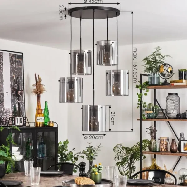 hofstein Suspension - Verre Parane Fumé, 5 lumières* Lampes Modernes