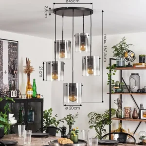 hofstein Suspension - Verre Parane Clair, Fumé, 5 lumières* Lampes Modernes