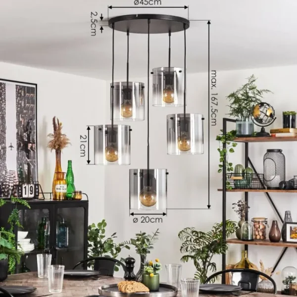 hofstein Suspension - Verre Parane Clair, Fumé, 5 lumières* Lampes Modernes