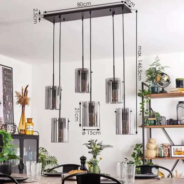 hofstein Suspension - Verre Parane Fumé, 6 lumières* Lampes Modernes