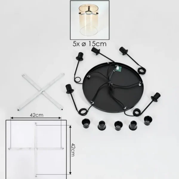 hofstein Suspension - Verre Parane Ambre, Clair, 5 lumières* Lampes En Verre