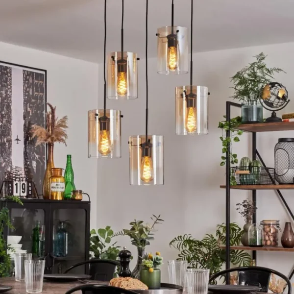 hofstein Suspension - Verre Parane Ambre, Clair, 5 lumières* Lampes En Verre