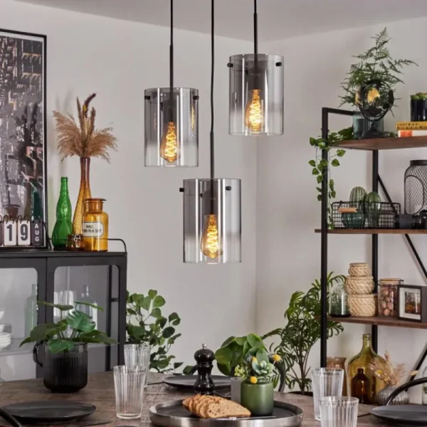 hofstein Suspension - Verre Parane Clair, Fumé, 3 lumières* Lampes Modernes