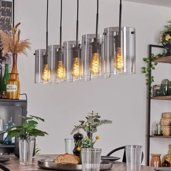hofstein Suspension - Verre Parane Clair, Fumé, 5 lumières* Lampes Modernes