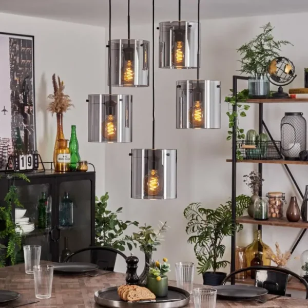 hofstein Suspension - Verre Parane Fumé, 5 lumières* Lampes Modernes