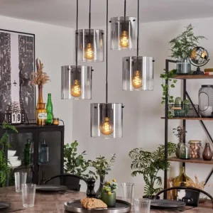hofstein Suspension - Verre Parane Clair, Fumé, 5 lumières* Lampes Modernes