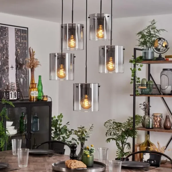 hofstein Suspension - Verre Parane Clair, Fumé, 5 lumières* Lampes Modernes