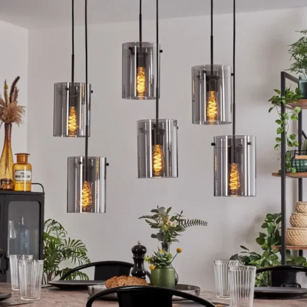 hofstein Suspension - Verre Parane Fumé, 6 lumières* Lampes Modernes