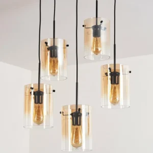 hofstein Suspension - Verre Parane Ambre, Clair, 5 lumières* Lampes En Verre