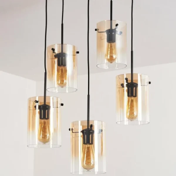 hofstein Suspension - Verre Parane Ambre, Clair, 5 lumières* Lampes En Verre