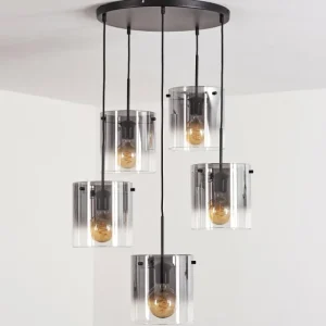 hofstein Suspension - Verre Parane Clair, Fumé, 5 lumières* Lampes Modernes