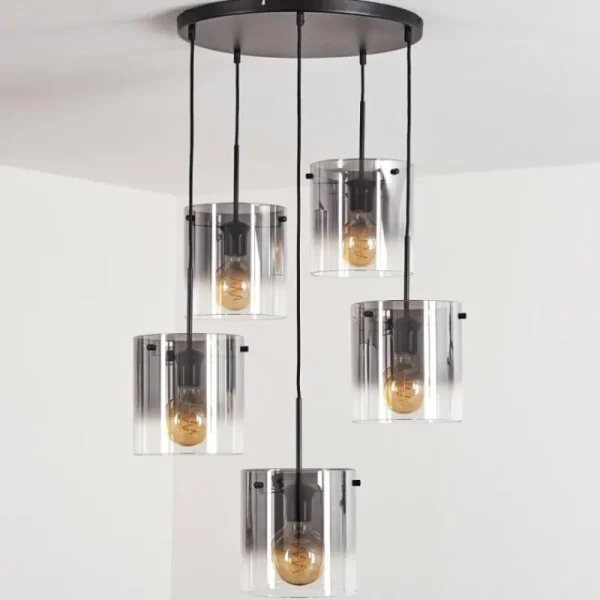hofstein Suspension - Verre Parane Clair, Fumé, 5 lumières* Lampes Modernes