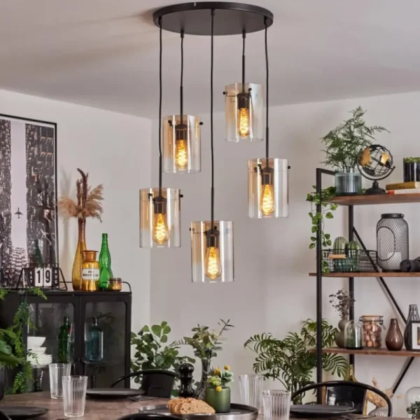 hofstein Suspension - Verre Parane Ambre, Clair, 5 lumières* Lampes En Verre