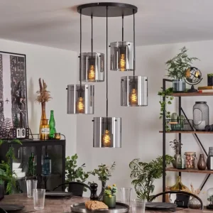 hofstein Suspension - Verre Parane Fumé, 5 lumières* Lampes Modernes