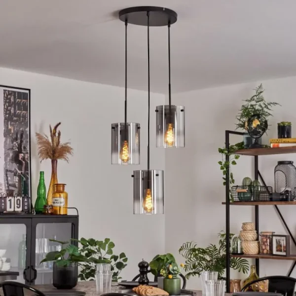 hofstein Suspension - Verre Parane Clair, Fumé, 3 lumières* Lampes Modernes