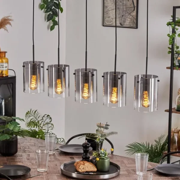 hofstein Suspension - Verre Parane Clair, Fumé, 5 lumières* Lampes Modernes