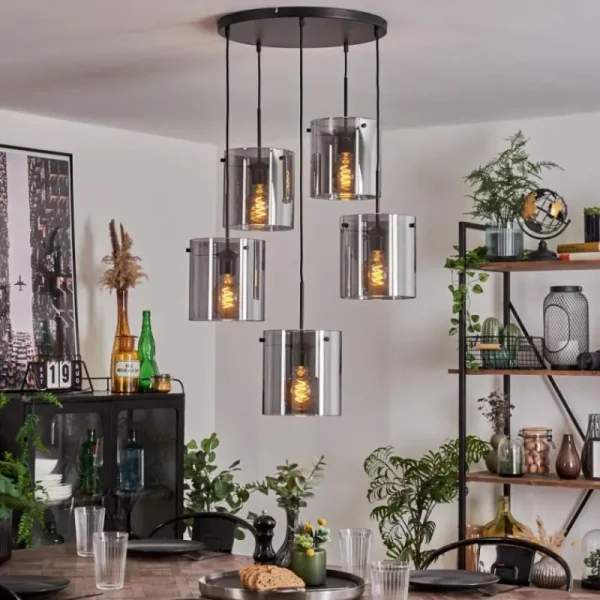 hofstein Suspension - Verre Parane Fumé, 5 lumières* Lampes Modernes