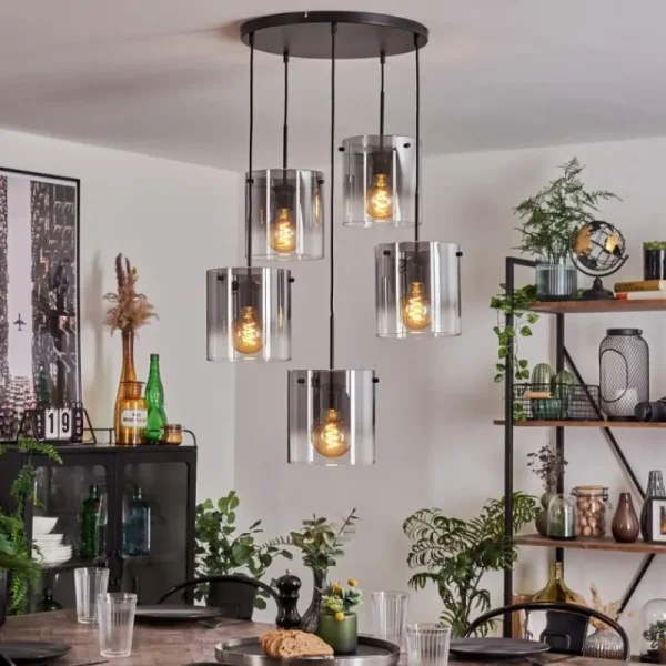 hofstein Suspension - Verre Parane Clair, Fumé, 5 lumières* Lampes Modernes