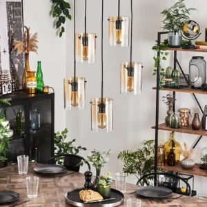 hofstein Suspension - Verre Parane Ambre, Clair, 5 lumières* Lampes En Verre