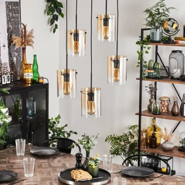 hofstein Suspension - Verre Parane Ambre, Clair, 5 lumières* Lampes En Verre