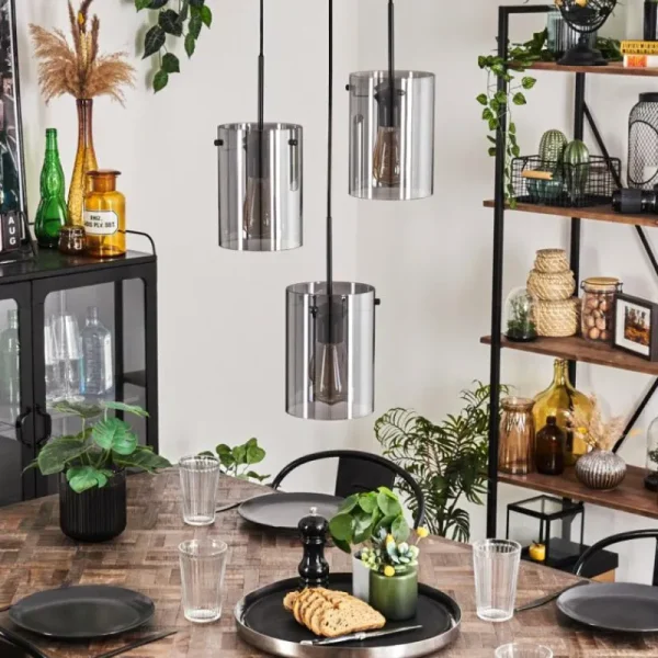 hofstein Suspension - Verre Parane Fumé, 3 lumières* Lampes Modernes