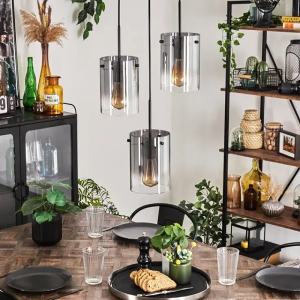 hofstein Suspension - Verre Parane Clair, Fumé, 3 lumières* Lampes Modernes