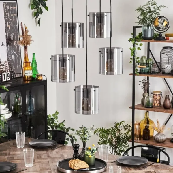 hofstein Suspension - Verre Parane Fumé, 5 lumières* Lampes Modernes