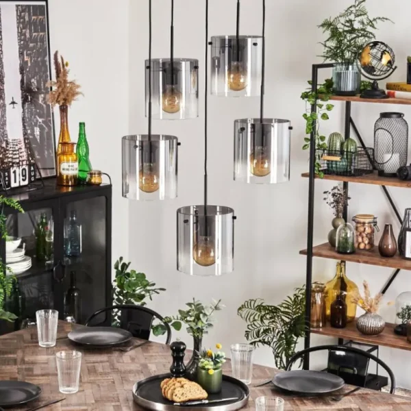 hofstein Suspension - Verre Parane Clair, Fumé, 5 lumières* Lampes Modernes