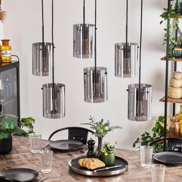 hofstein Suspension - Verre Parane Fumé, 6 lumières* Lampes Modernes