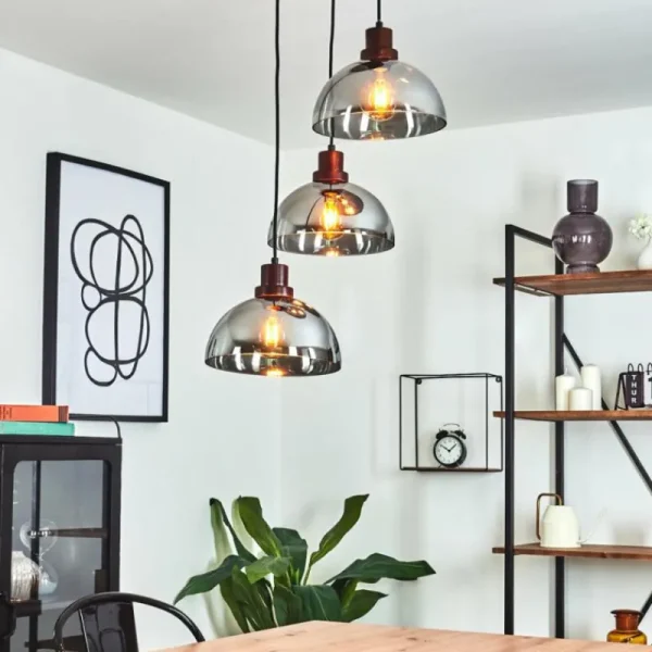 hofstein Suspension Aannestad Bois foncé, Noir, 3 lumières* Lampes Modernes
