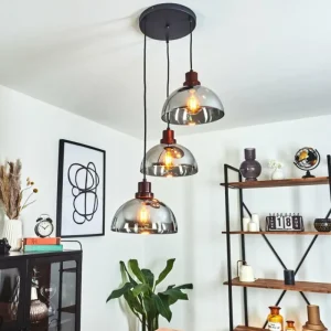 hofstein Suspension Aannestad Bois foncé, Noir, 3 lumières* Lampes Modernes
