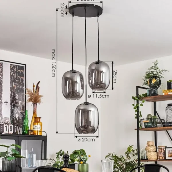 hofstein Suspension Apedo Clair, Fumé, 3 lumières* Lampes Modernes