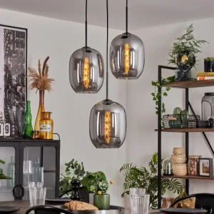 hofstein Suspension Apedo Clair, Fumé, 3 lumières* Lampes Modernes