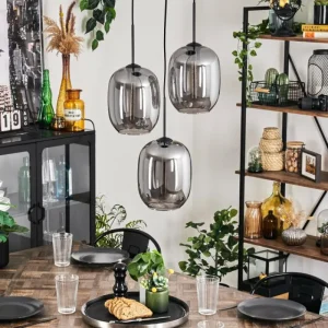 hofstein Suspension Apedo Clair, Fumé, 3 lumières* Lampes Modernes