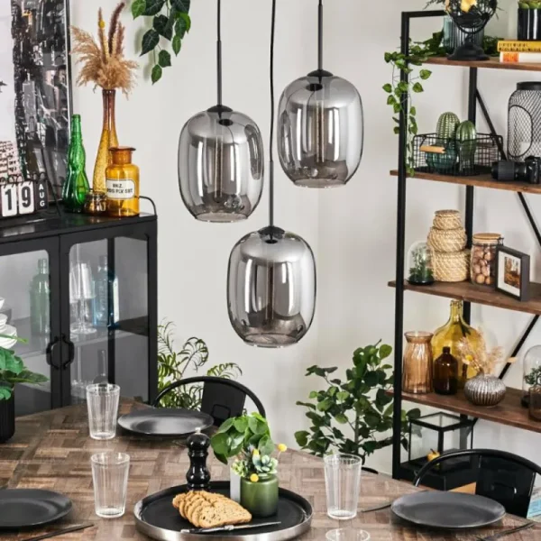 hofstein Suspension Apedo Clair, Fumé, 3 lumières* Lampes Modernes