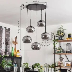hofstein Suspension Apedo Fumé, 5 lumières* Lampes Modernes